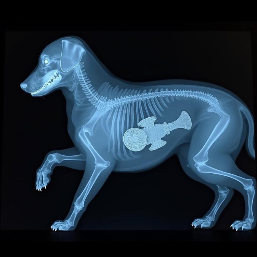 X-ray of a Dog That Swallowed a Foreign Object