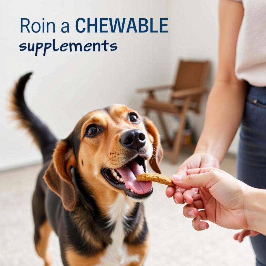 Dog eating a supplement treat