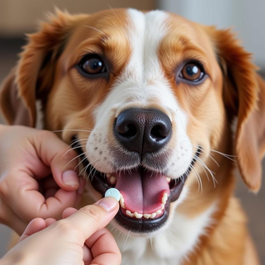 Dog Taking Heartworm and Flea Tablet