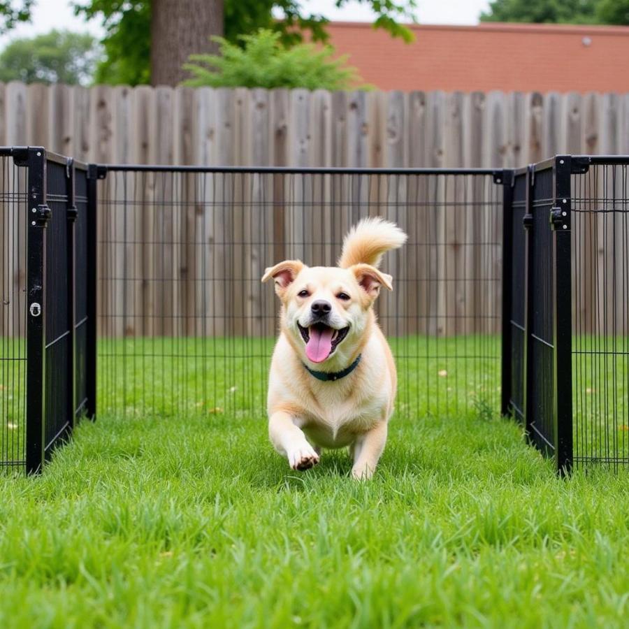 Dog Utilizing a Retractable Fence