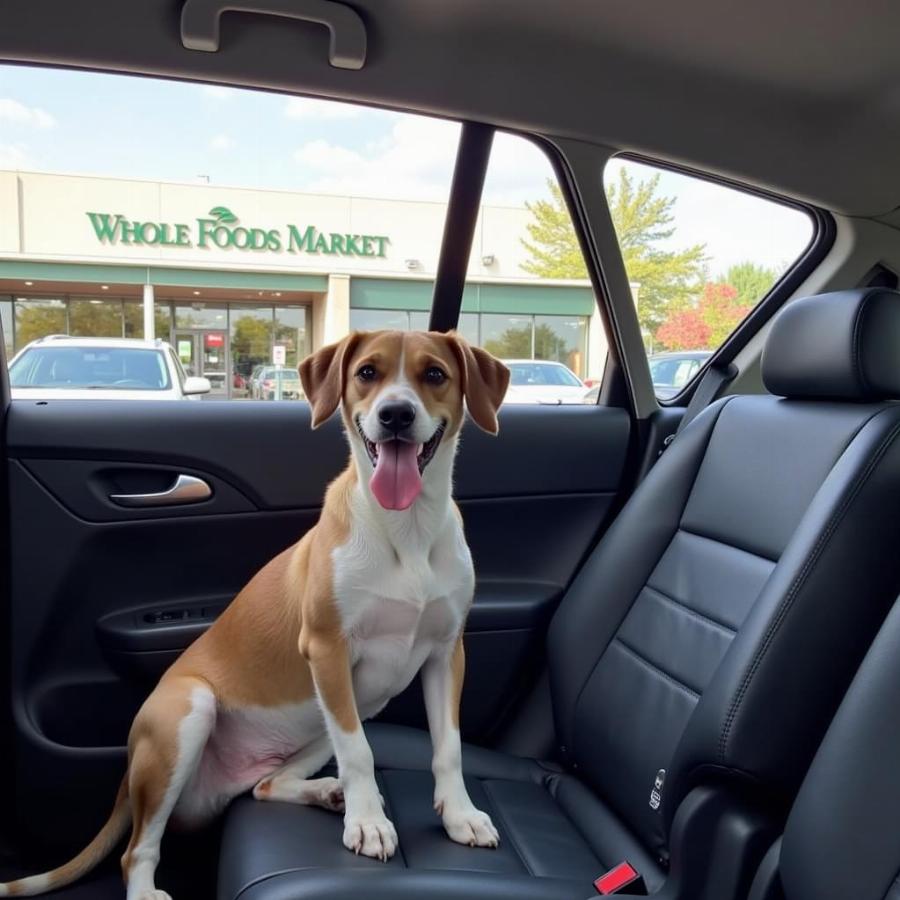 Dog Waiting Comfortably in a Car Near Whole Foods