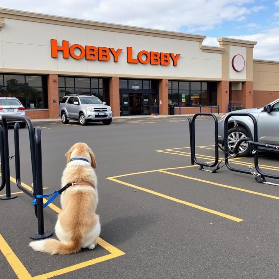 Dog waiting patiently outside Hobby Lobby