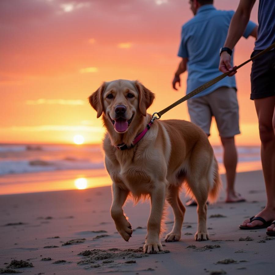 Dog Walking on Hilton Head Beach at Sunset