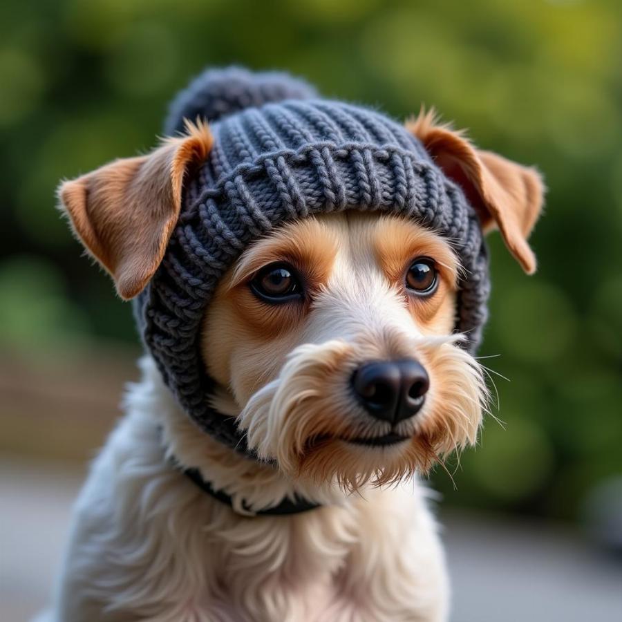 Dog Wearing a Knitted Wool Hat