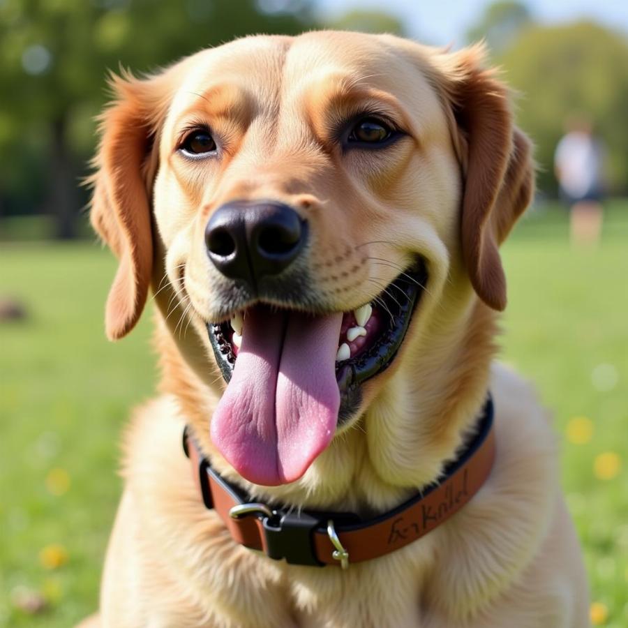 Dog Wearing a Leather Engraved Collar