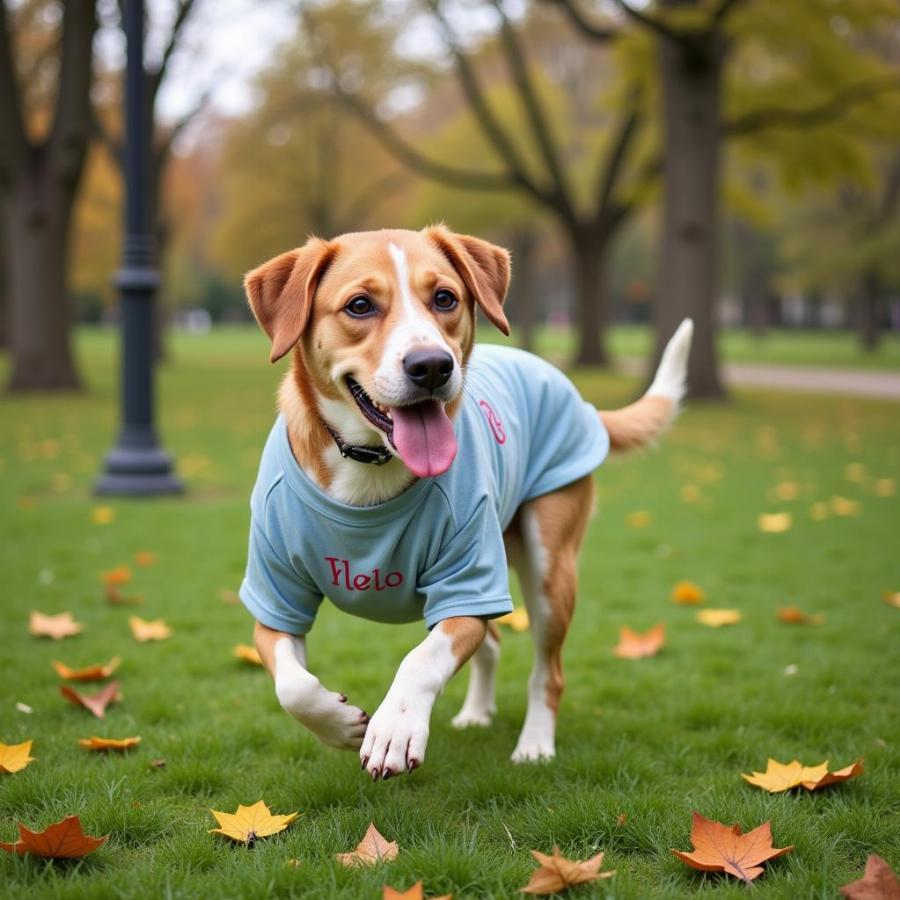 Dog Wearing a Personalized T-Shirt Outdoors