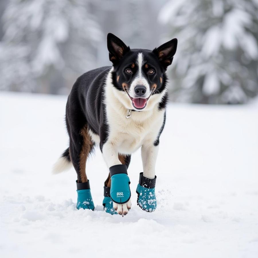 Chó mang giày Ruffwear Polar Trex trong tuyết