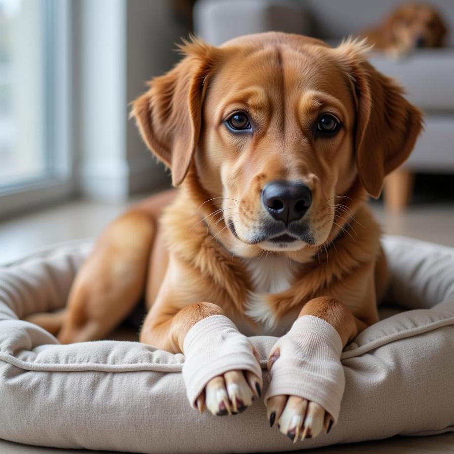 Dog with Bandaged Wound after Vet Visit