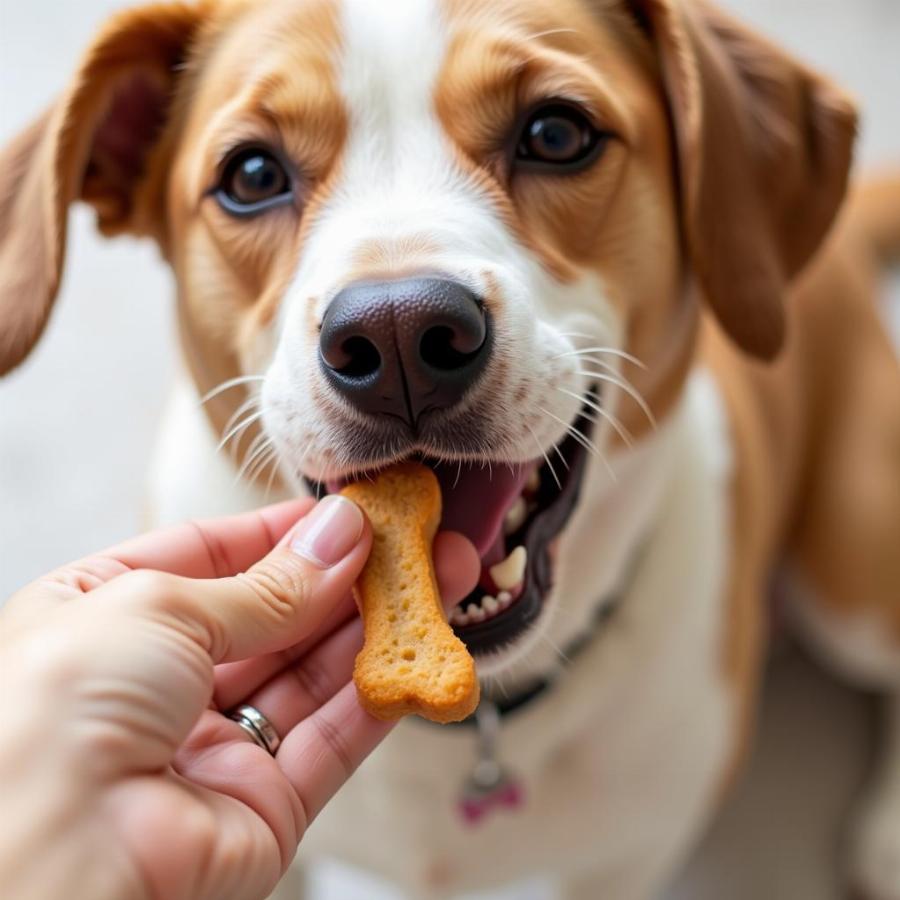 Dog Chewing on a Calming Treat