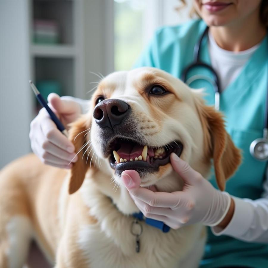 Veterinarian Examining a Dog with Pale Gums