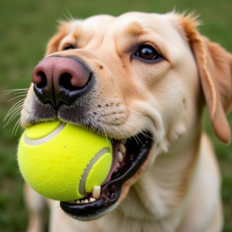 Dog with Tennis Ball in Mouth