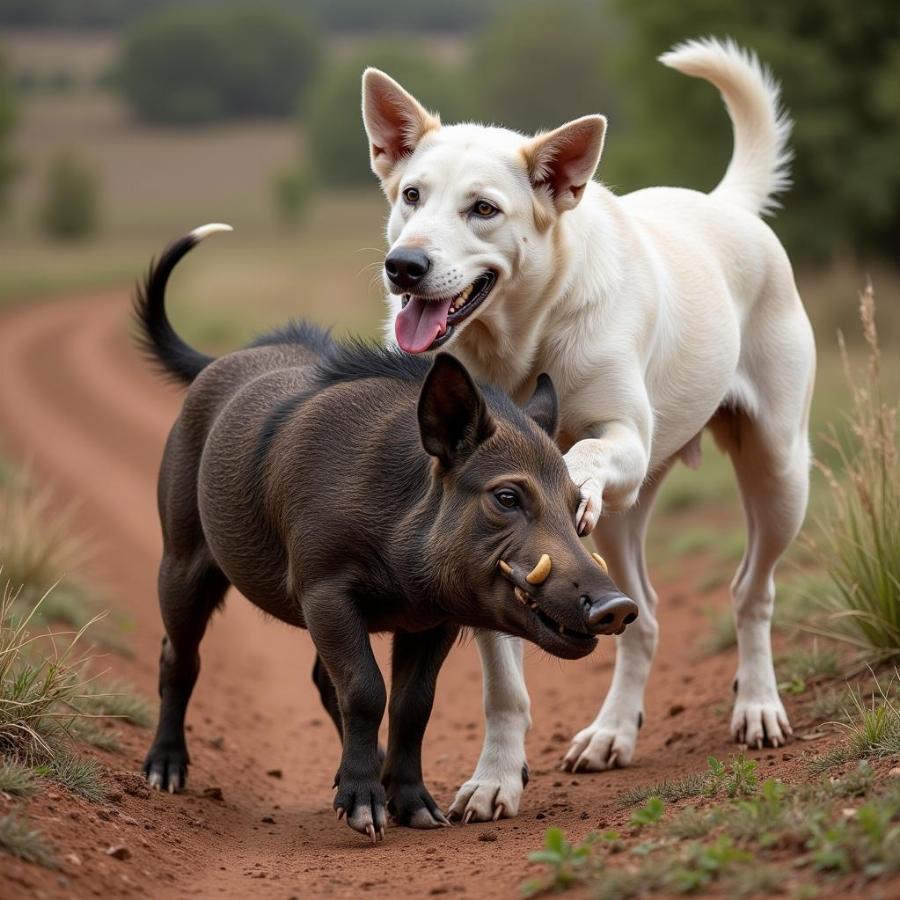 Dogo Argentino hunting wild boar