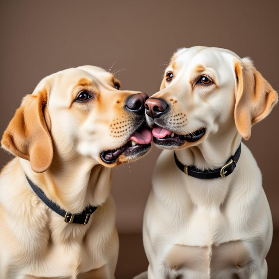 Dogs licking muzzles as a sign of affection