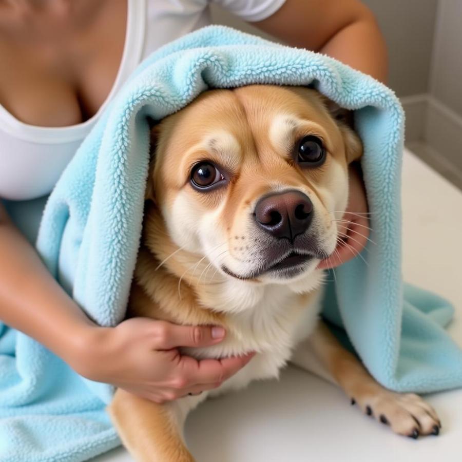 Drying a Dog After Bath Time