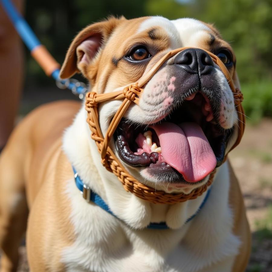 English Bulldog with Basket Muzzle