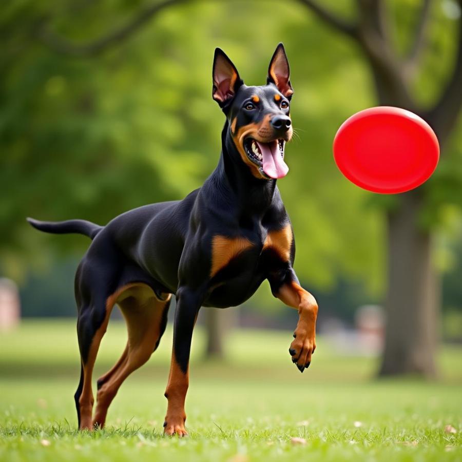 Female Doberman Playing Fetch