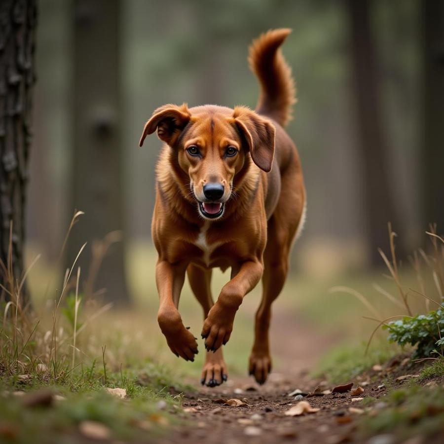 Finnish Hound Dog săn mồi trong rừng