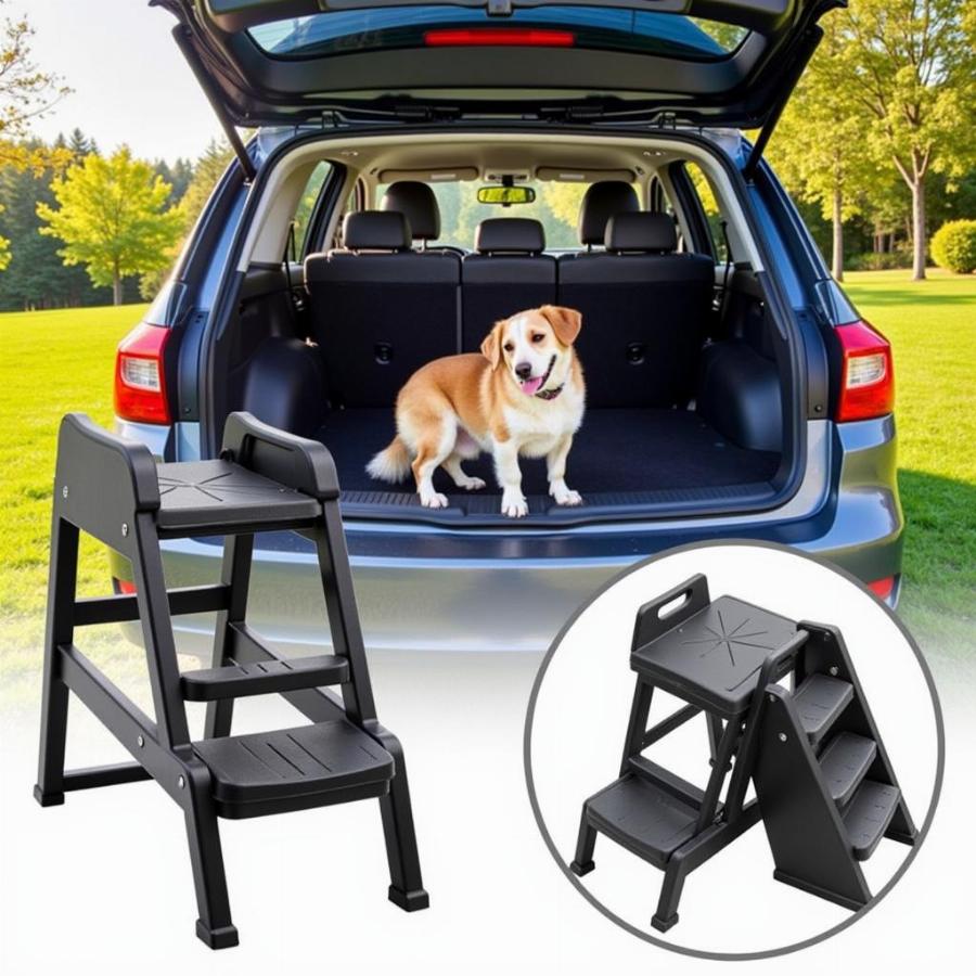 Foldable plastic dog stairs for car travel and easy storage.