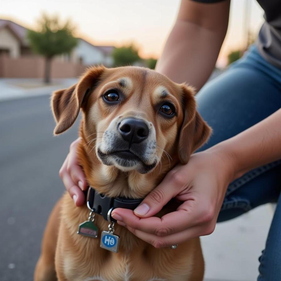 Checking for ID Tags on a Found Dog in Las Vegas