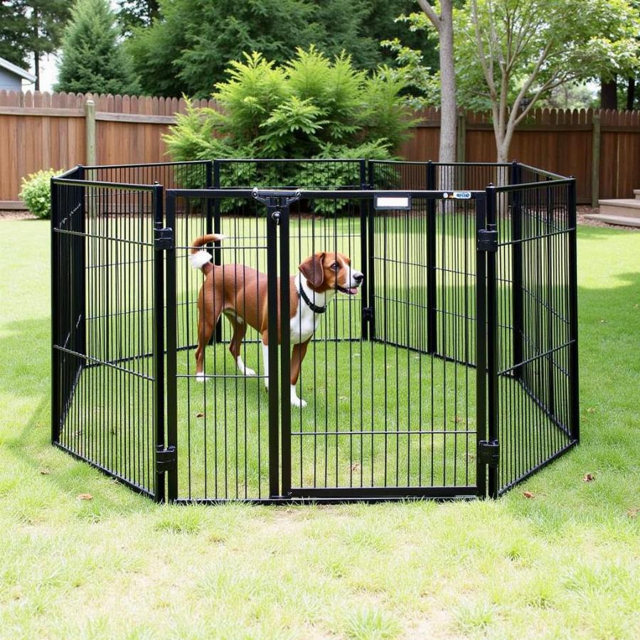 Freestanding Dog Gate Used in a Yard