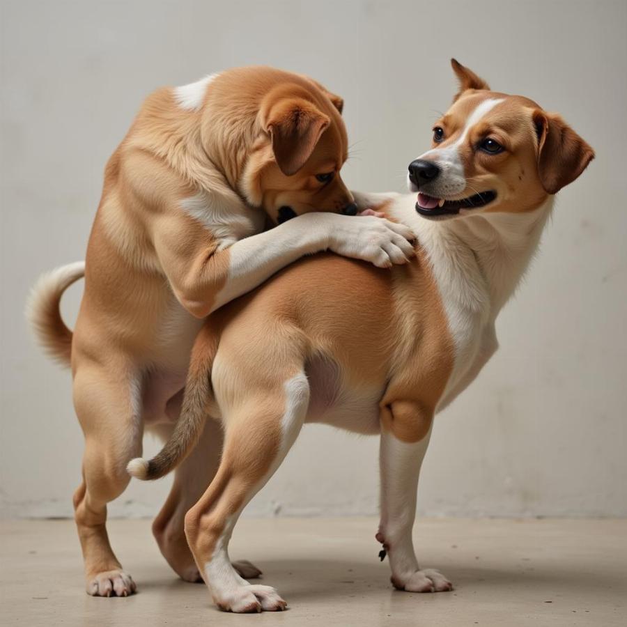 Two dogs playing together, exhibiting non-sexual interaction