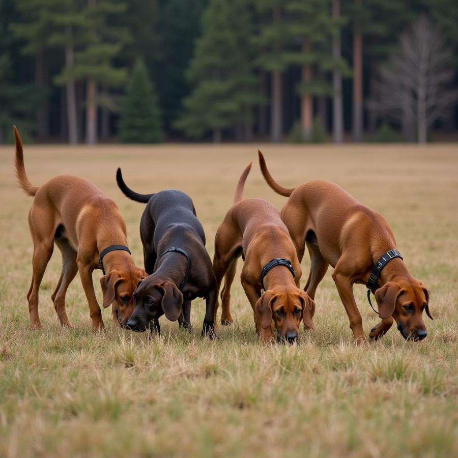 German Hound Dogs Tracking in the Field