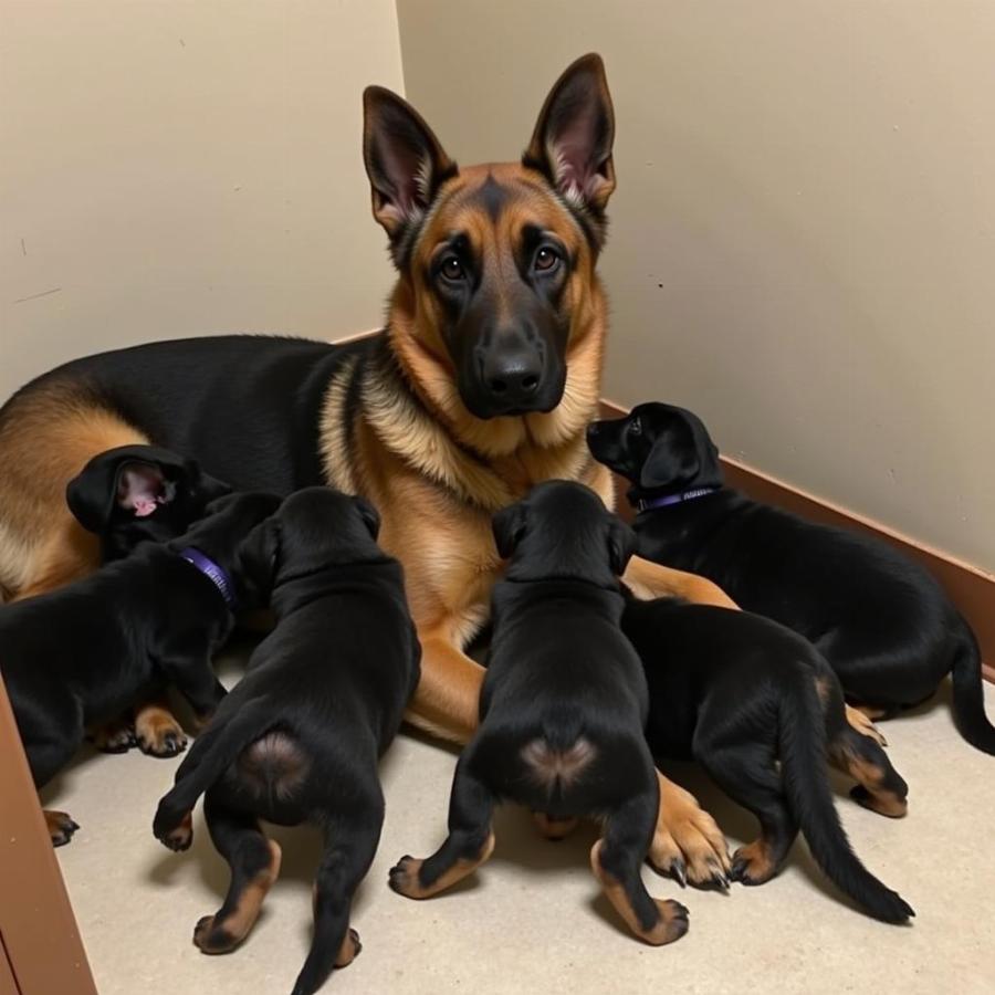 German Shepherd Puppies with their Mother at a New Jersey Breeder