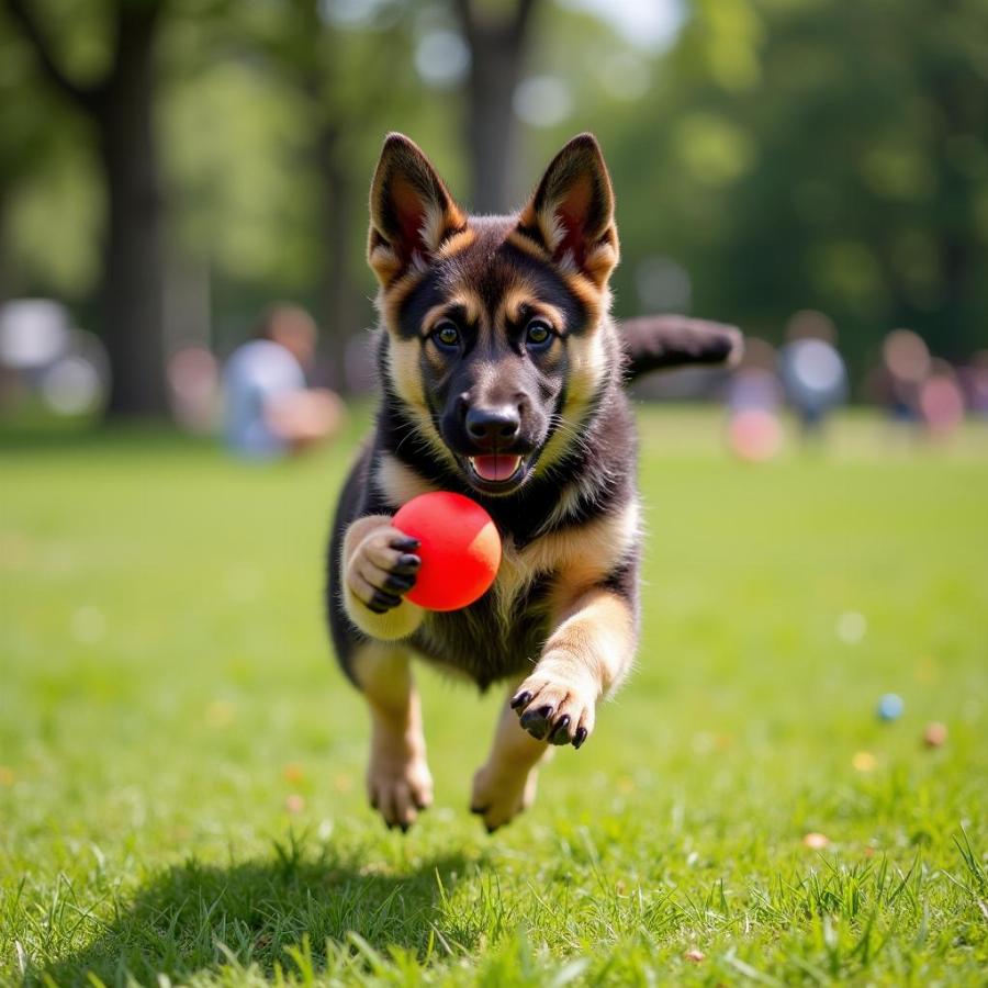 German Shepherd Puppy Playing Fetch