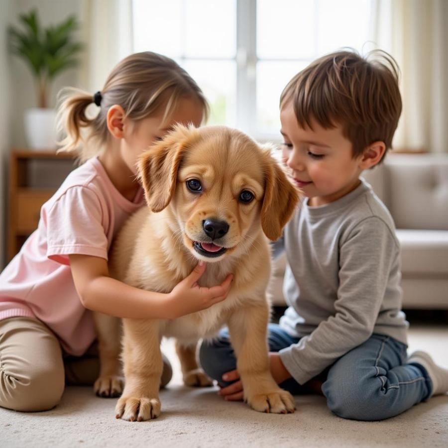 Golden Chi Dog Playing with Children