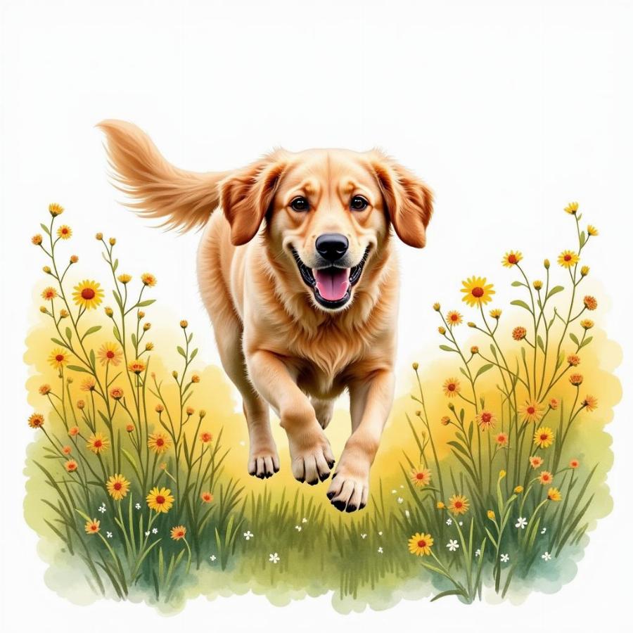 Impressionistic Golden Retriever Watercolor Painting