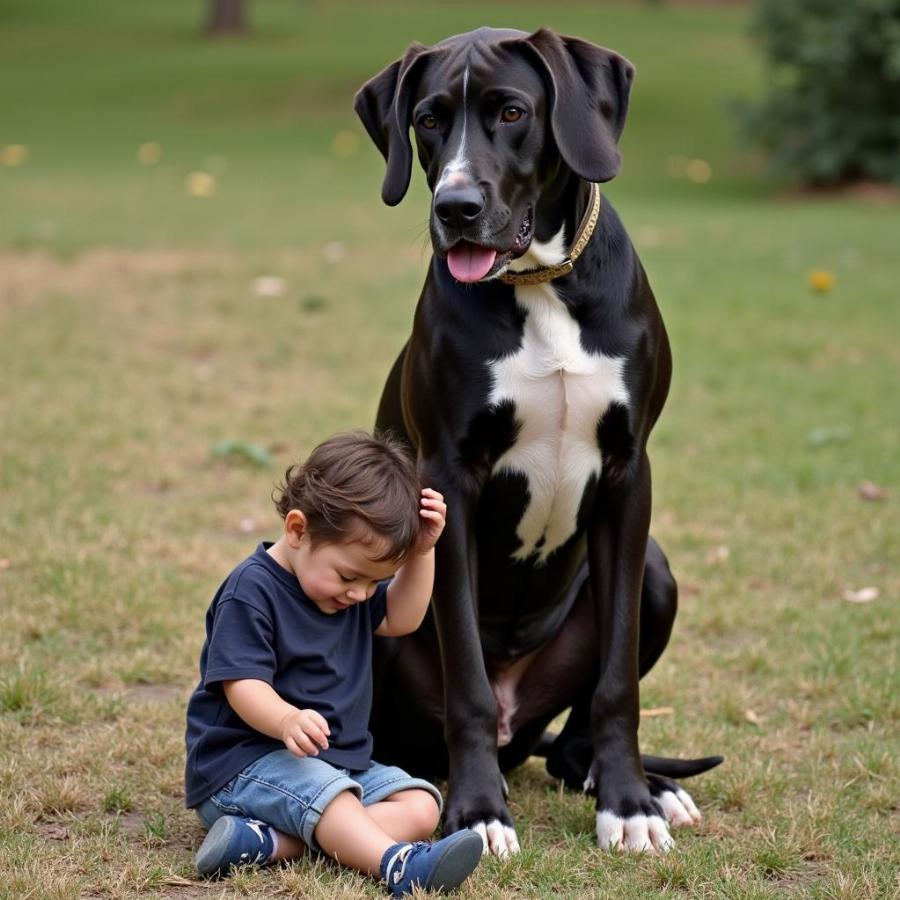 Great Dane Protecting a Child