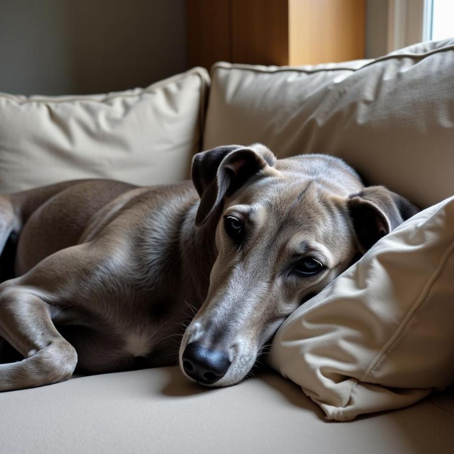 Greyhound Relaxing on a Couch