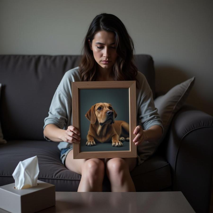 Grieving Dog Owner Holding a Photo