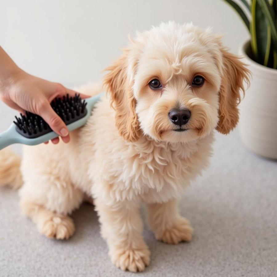 Grooming a Maltipoo with a Slicker Brush