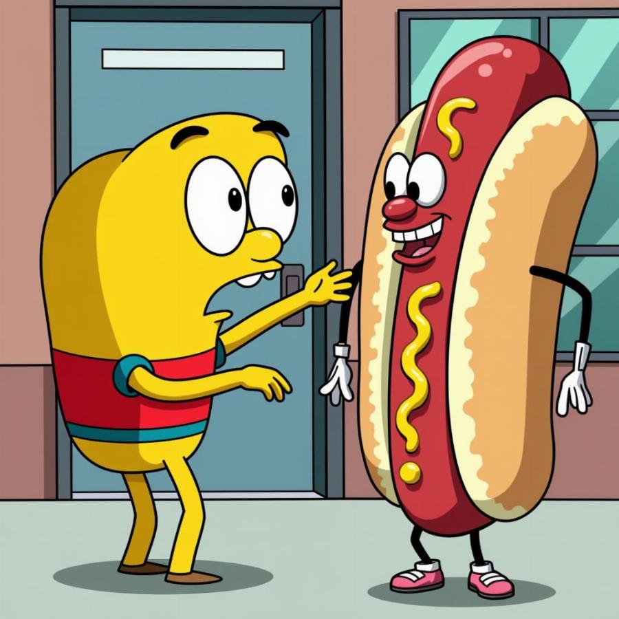 Gumball and Hot Dog Guy in a scene from The Amazing World of Gumball