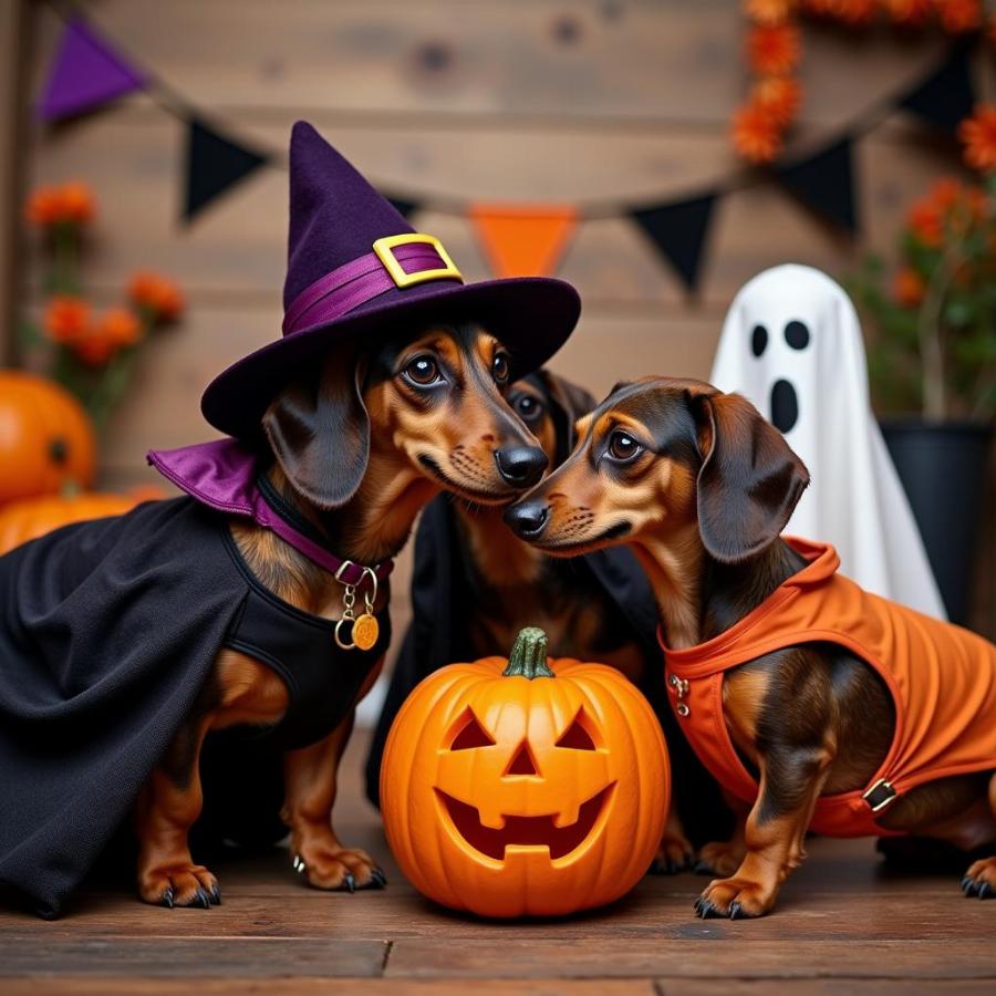 Dachshunds in Halloween Costumes