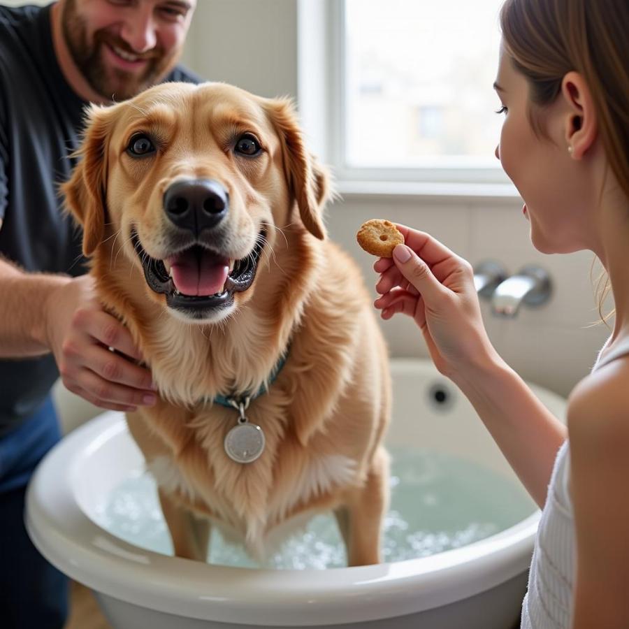 Happy Dog Getting a Bath