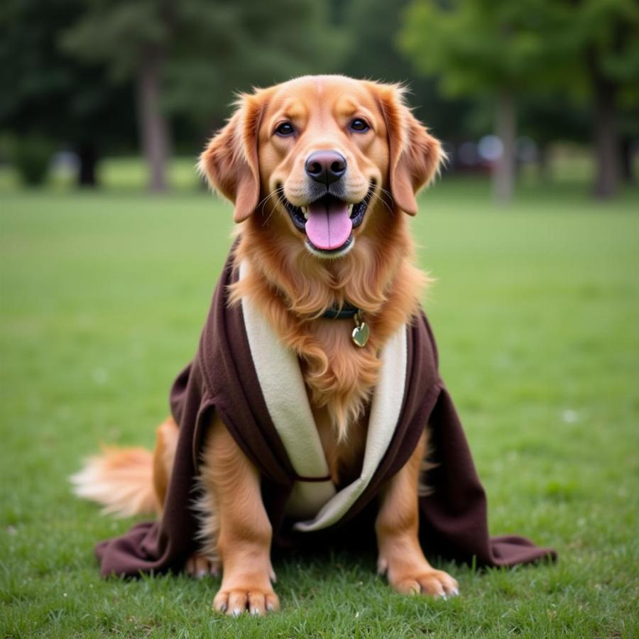 Happy Dog in Jedi Costume