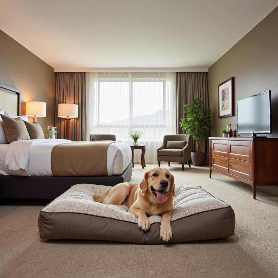 Happy Dog Relaxing in a Palm Springs Hotel Room