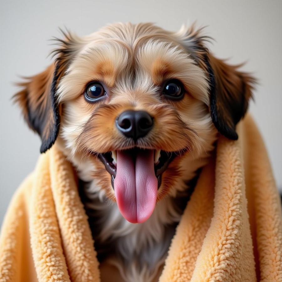 Happy, dry dog after being towel dried