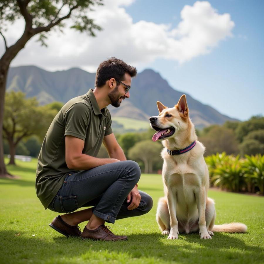 Happy Trained Dog with Owner in Oahu