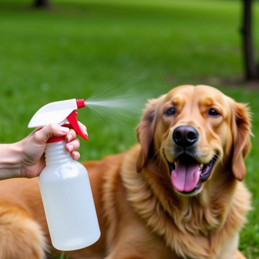 Homemade Deer Fly Repellent Spray Being Applied to a Dog