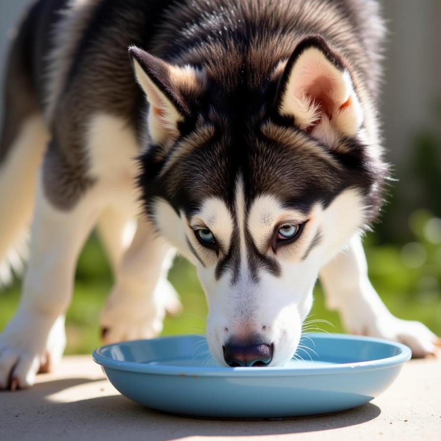 Husky Drinking Water on a Hot Day