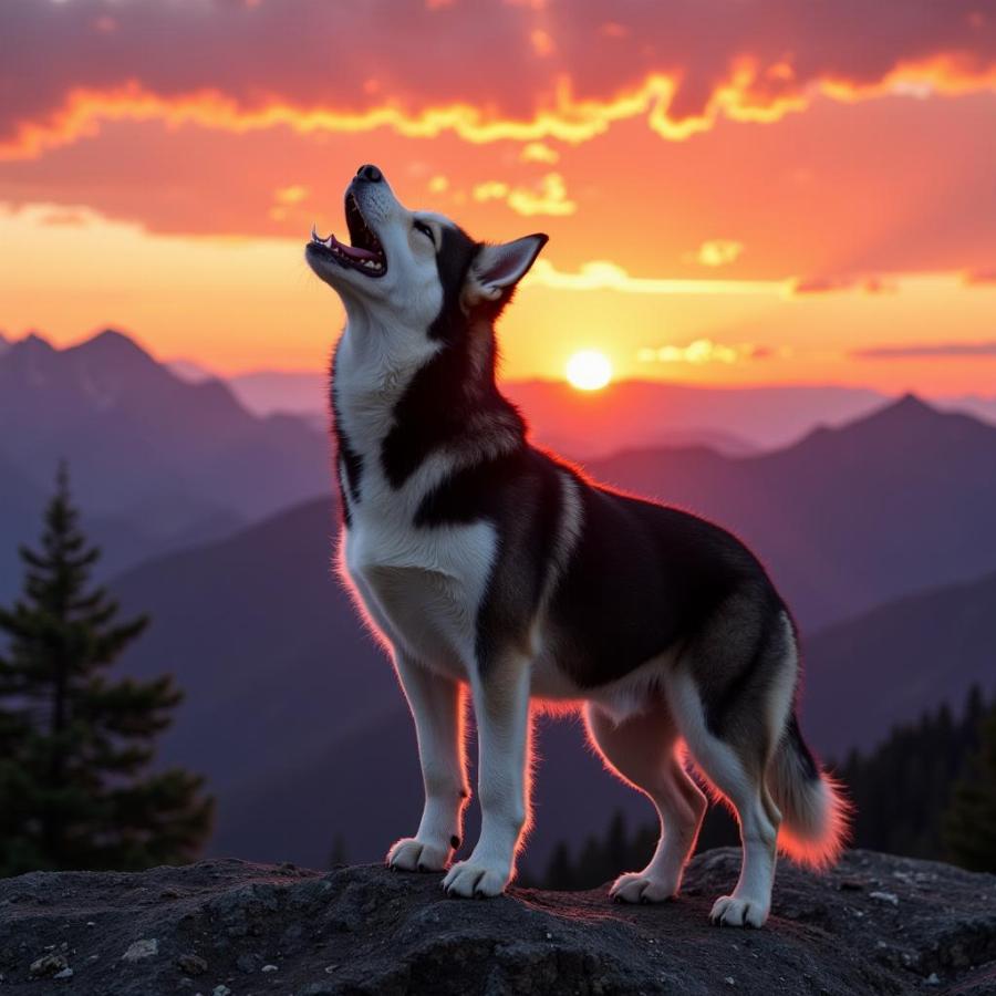 Husky Howling in the Mountains