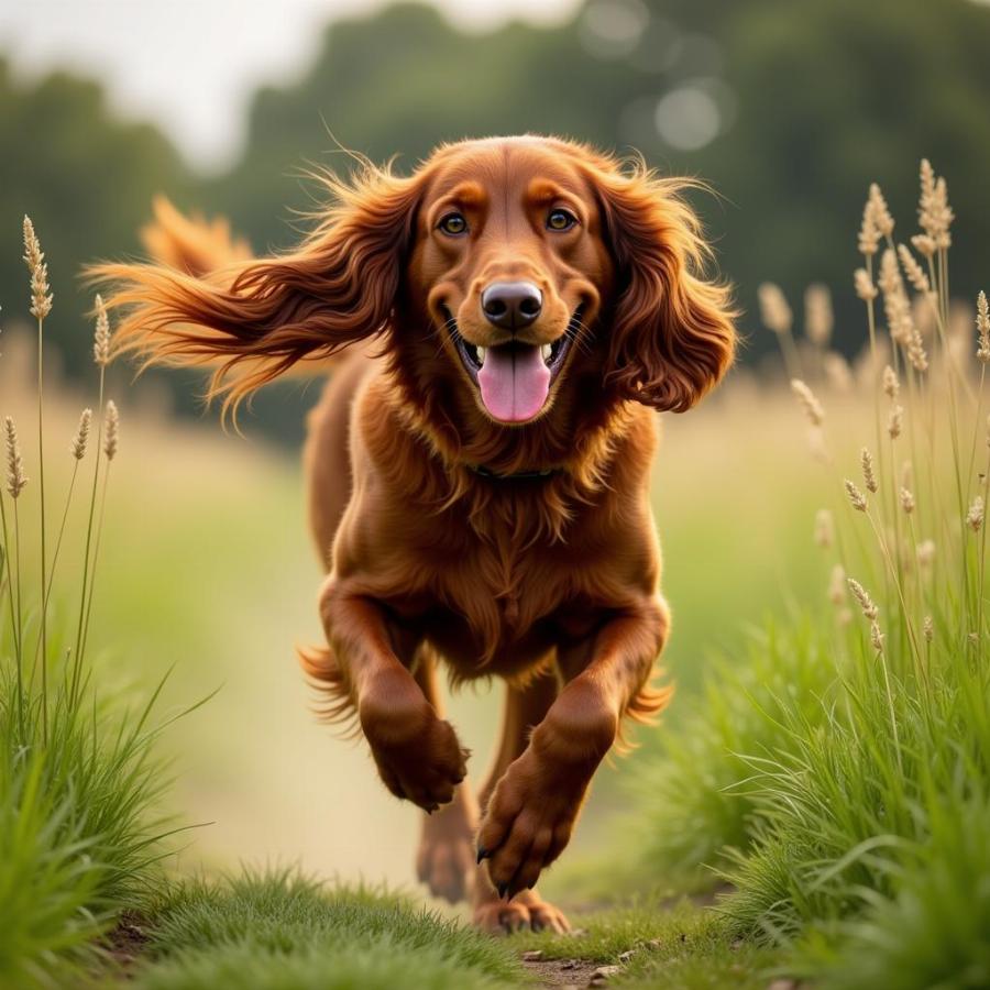 Irish Setter Running Through a Field