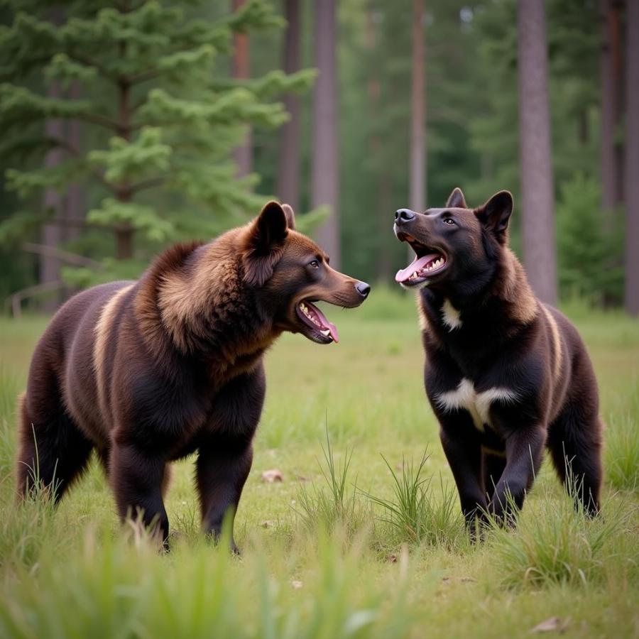 Karelian Bear Dog Hunting a Bear