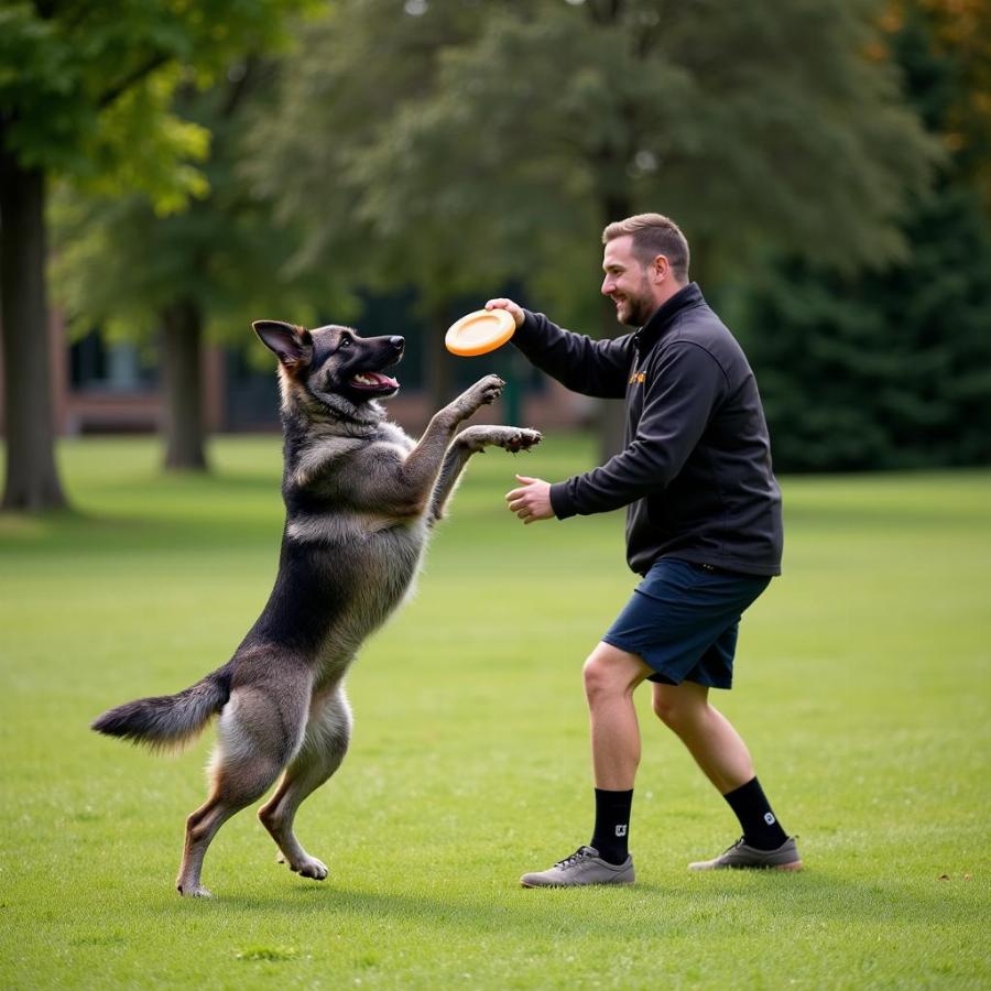 Karst Shepherd Dog playing fetch with its owner