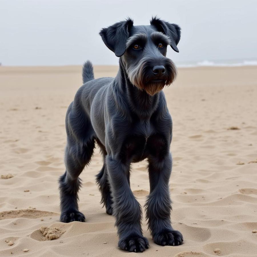 Kerry Blue Terrier on Beach with Dark Paws