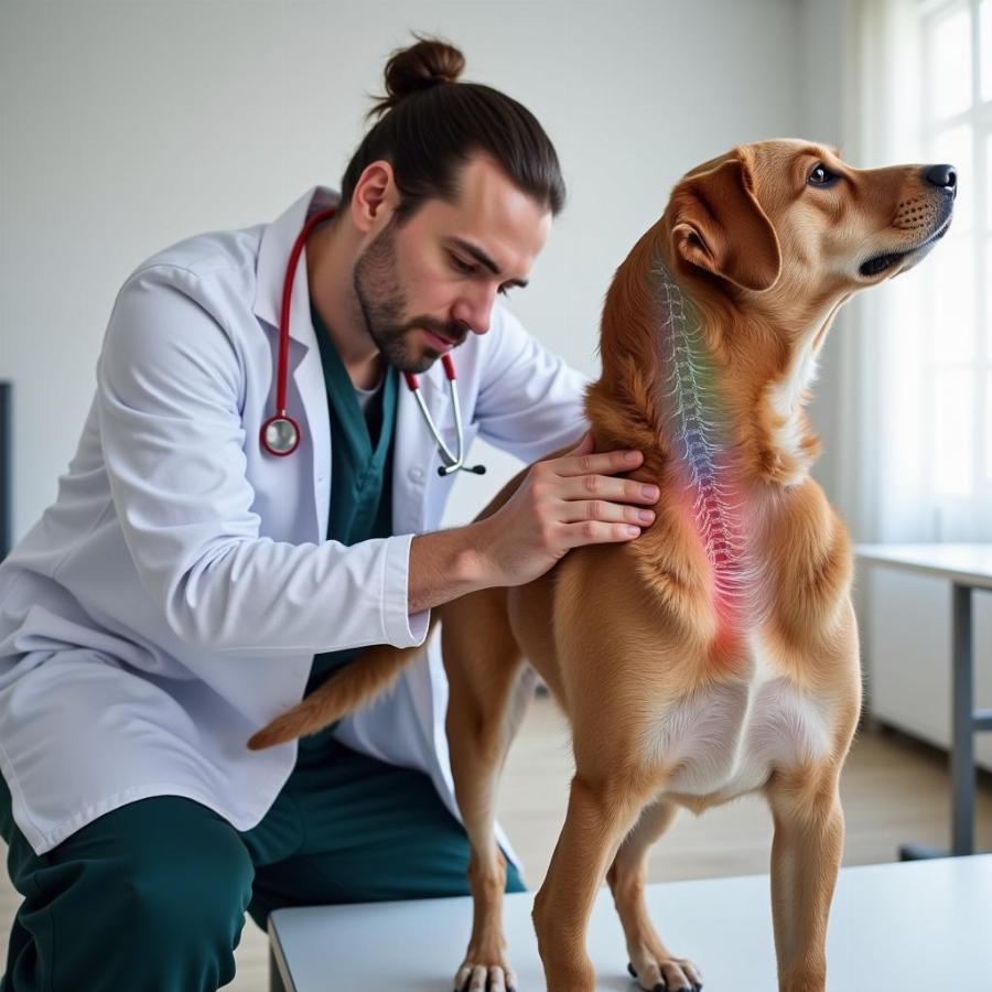 Veterinary examination of a dog