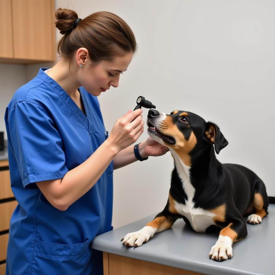 Checking dog's nose